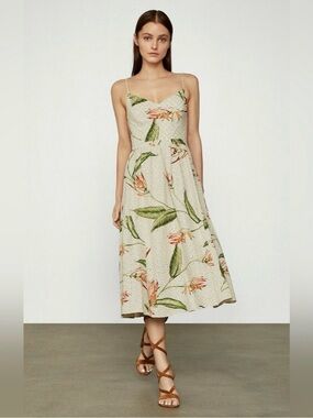 BCBGMaxAzria Cream Paradise Print Eyelet Spaghetti-Strap Midi Dress